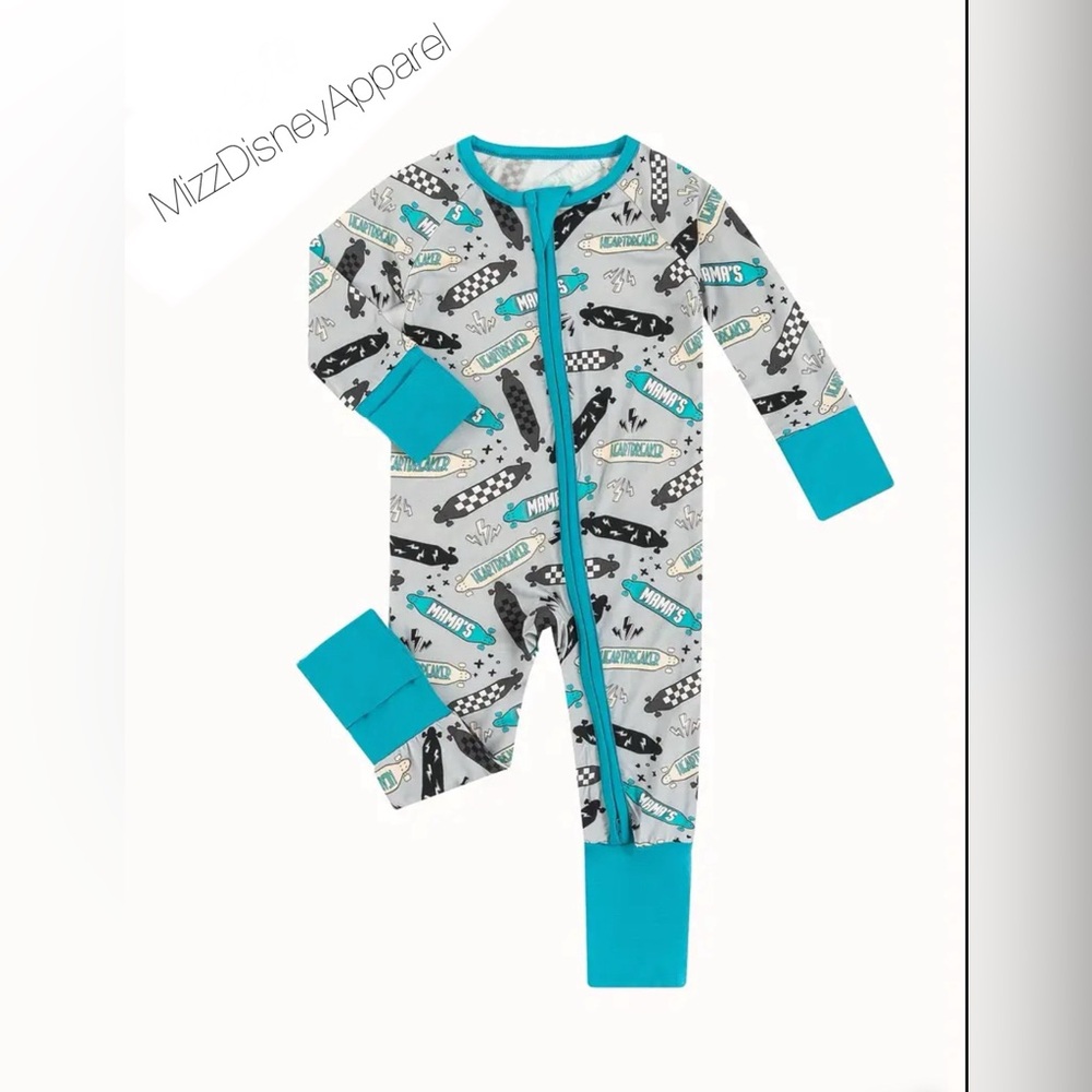 Skateboard print Bamboo baby onesie